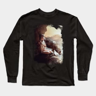 Native American Girl And Wolf Fantasy Scene Long Sleeve T-Shirt